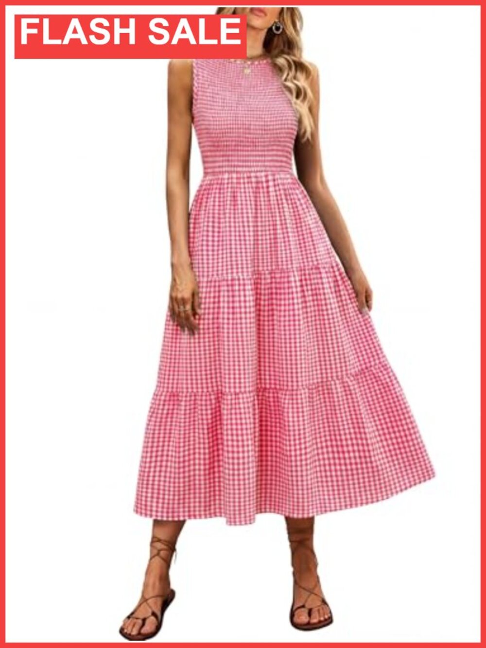 Sleeveless Maxi Dress Smocked Bodice Tiered Skirt